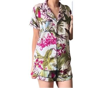 Tommy Bahama Sleep Wear Women's Large Tropical Floral Pajama Set Shirt Shorts